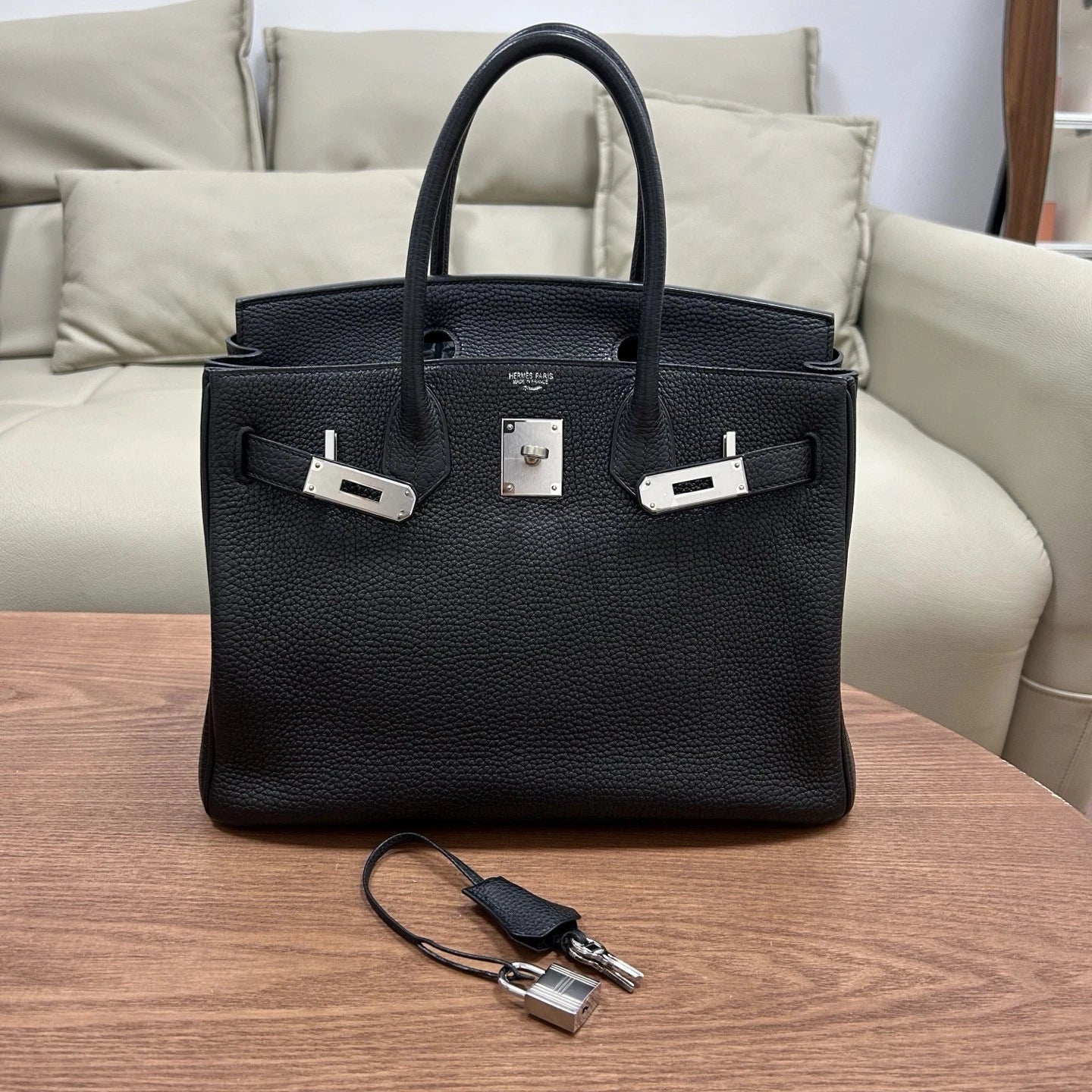 Authentic Hermes Birkin 30 Tote Togo Top Handle Bag Black Silver Hardware