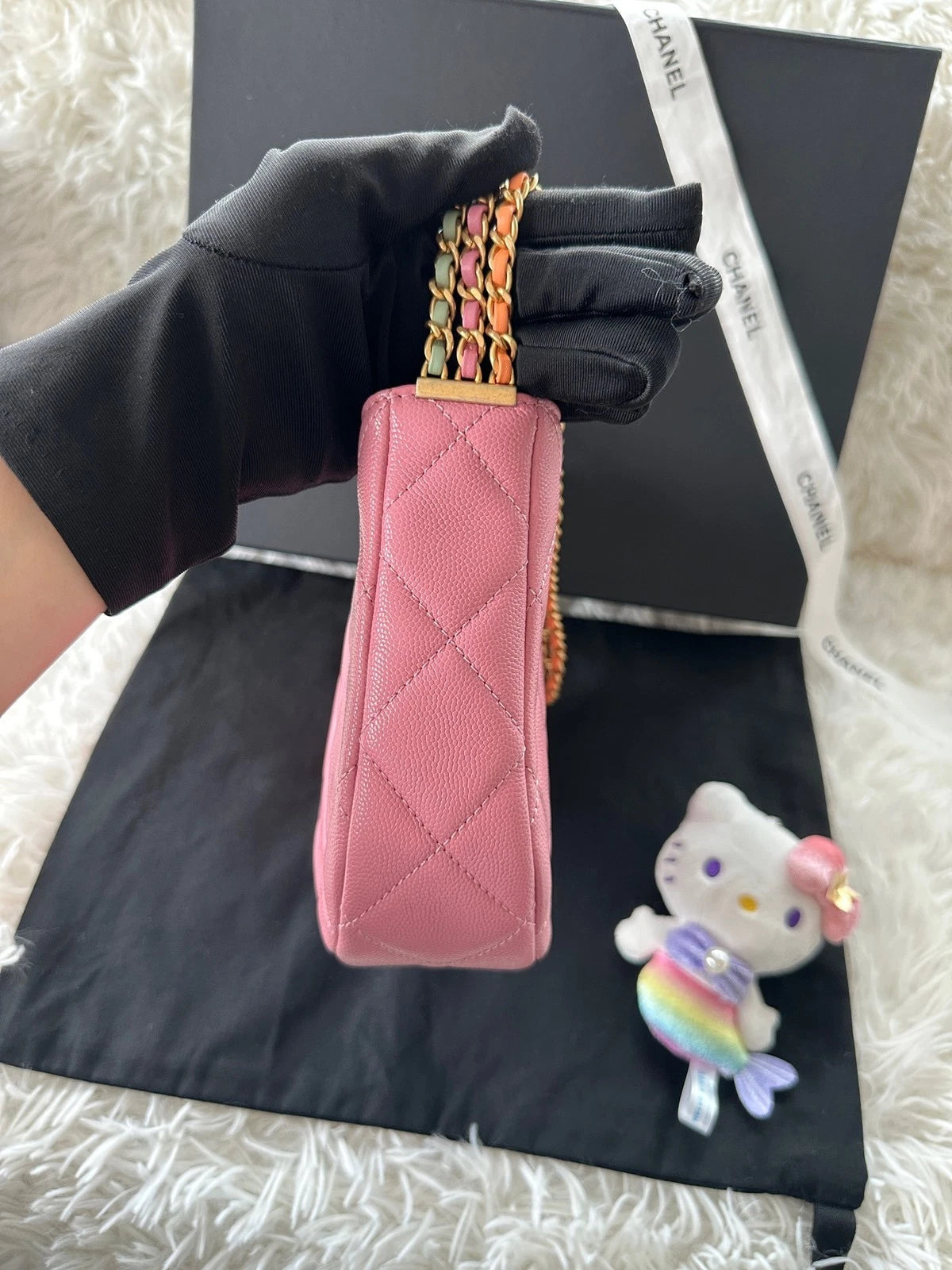 CHANEL Pink Grained Leather Hobo Shoulder Handbag For Women