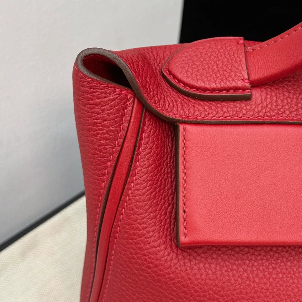Excellent Condition Hermes 2424 2Way Red Top Handle Bag Crossbody Gold Hardware