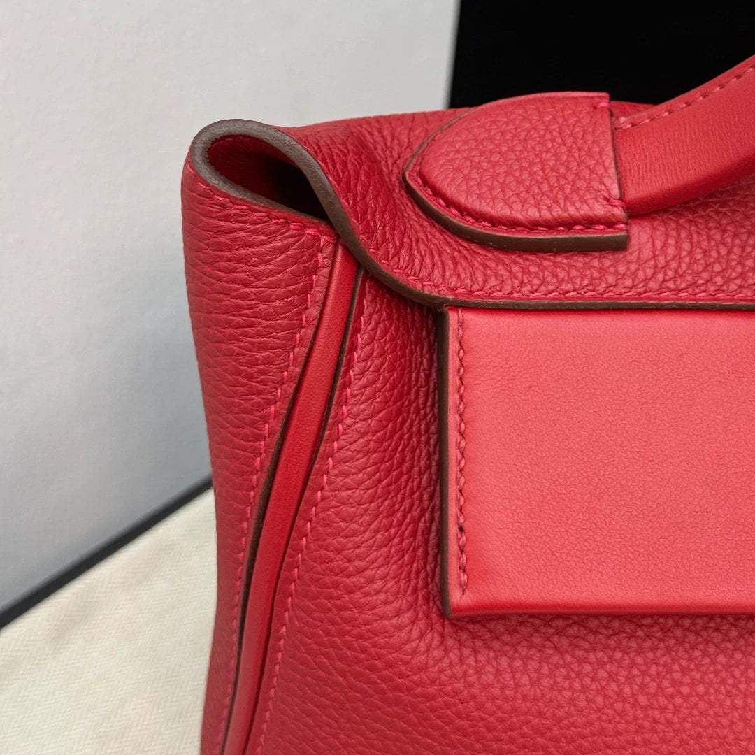 Excellent Condition Hermes 2424 2Way Red Top Handle Bag Crossbody Gold Hardware