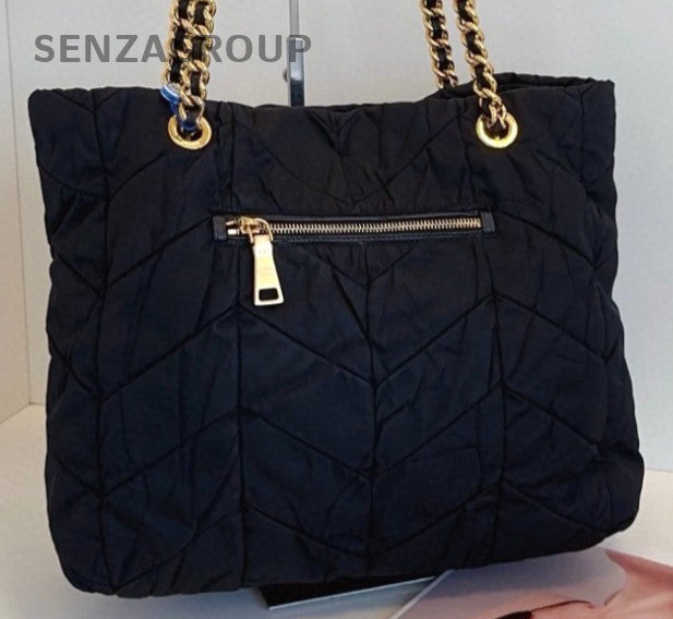 Prada Tote Chain Shoulder Bag Black Gold Used Women Classic Designer