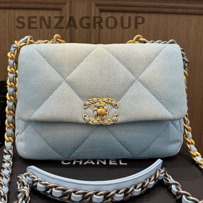 Chanel 19 Small Denim Blue Gold Chain Shoulder Crossbody Bag