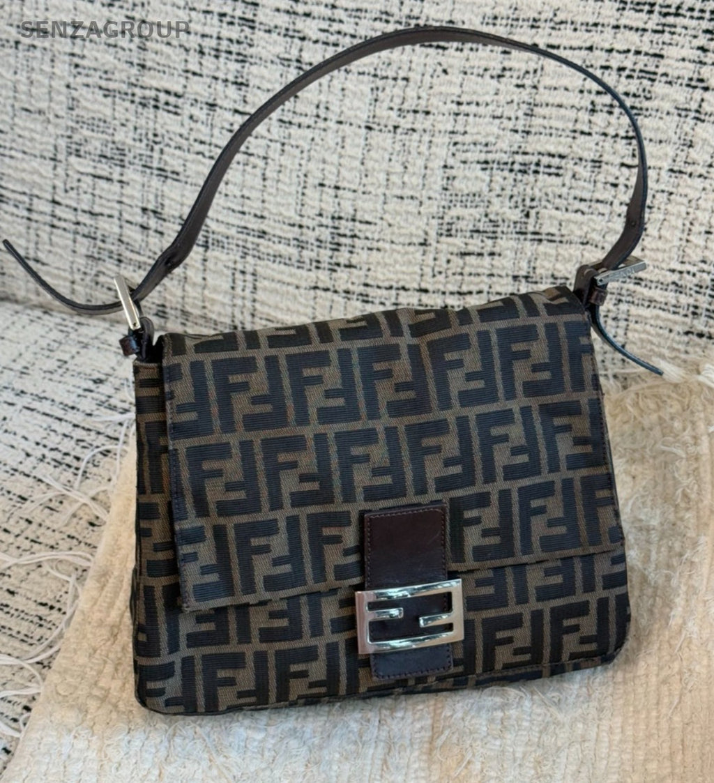 FENDI FF Vintage Monogram Shoulder bag Brown Classic Women