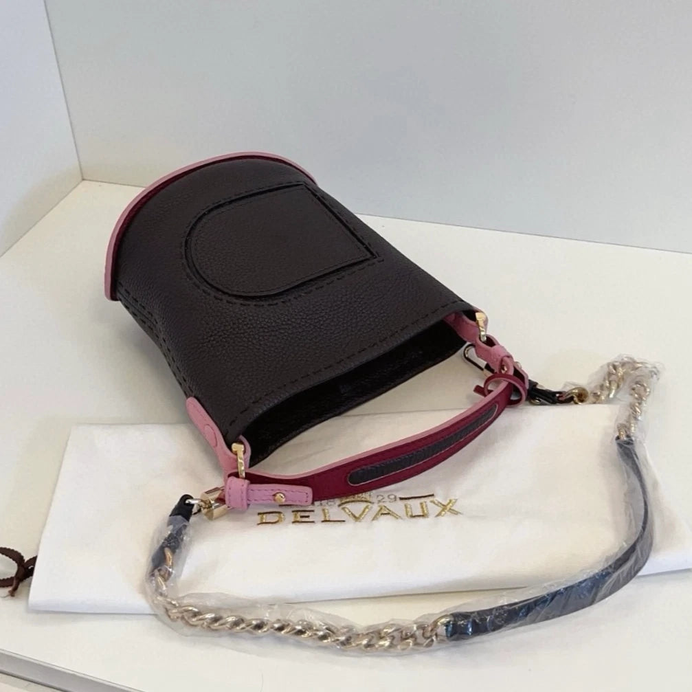Delvaux Pin Twist Bucket Top Handle Bag Crossbody Black Gold Women Classic