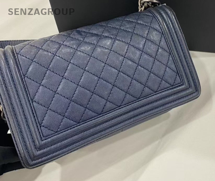 CHANEL Leboy MM Navy Blue Calfskin Chain Shoulder bag Women