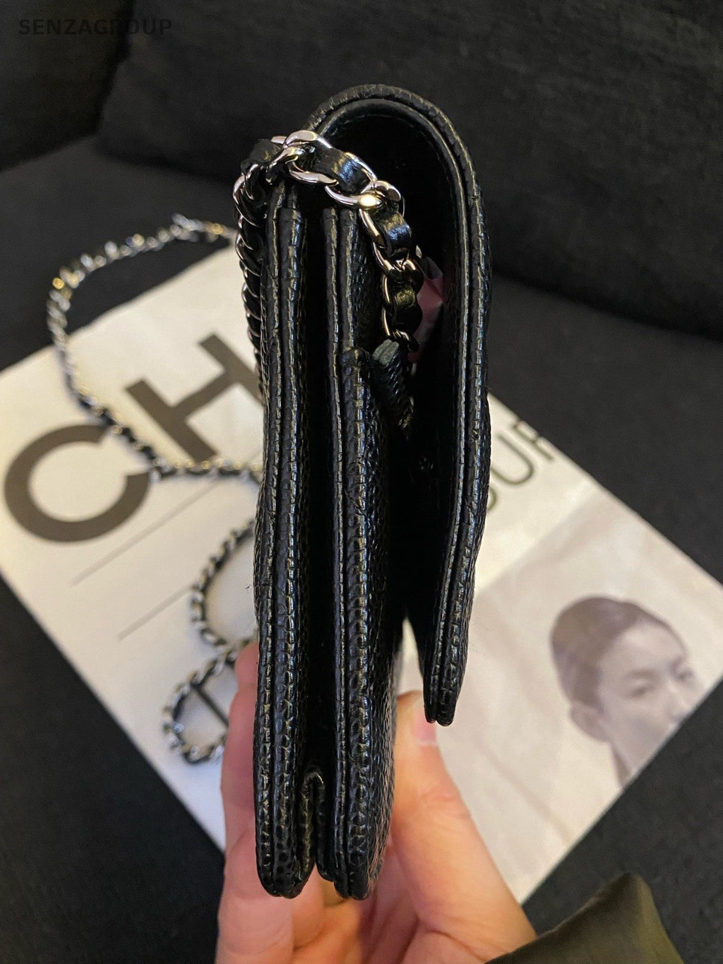 Chanel WOC Chain Diamond Shoulder Bag Crossbody Black Silver Women Classic
