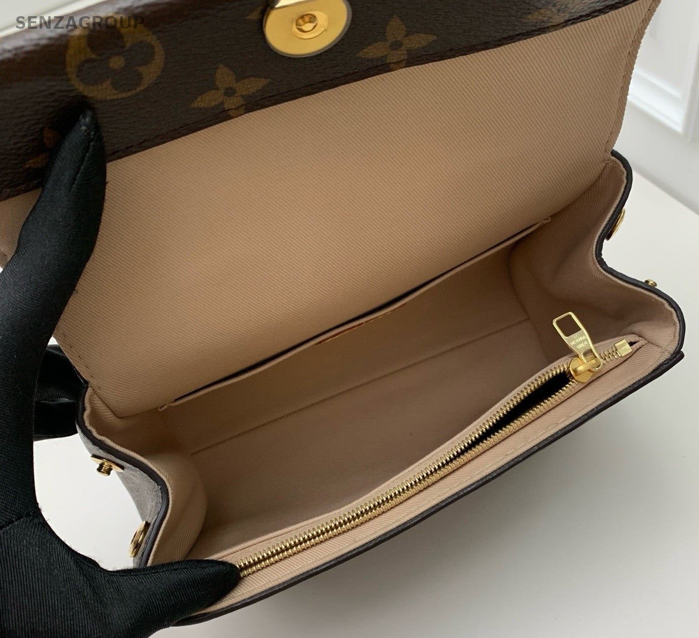 Louis Vuitton Cluny BB Monogram Canvas Top Handle Bag Brown Gold Women Classic