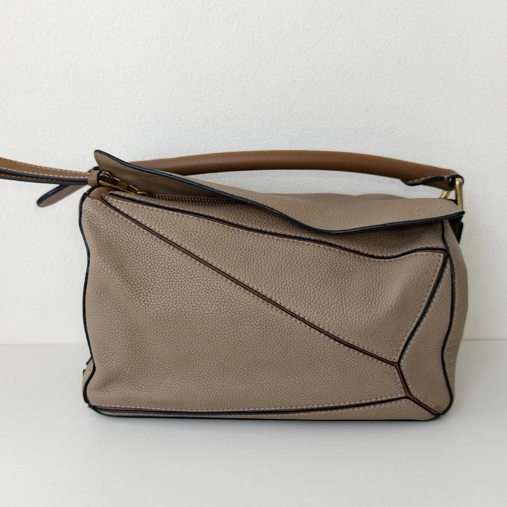 Loewe Puzzle PM Top Handle Shoulder Crossbody Gray Gold Women Classic