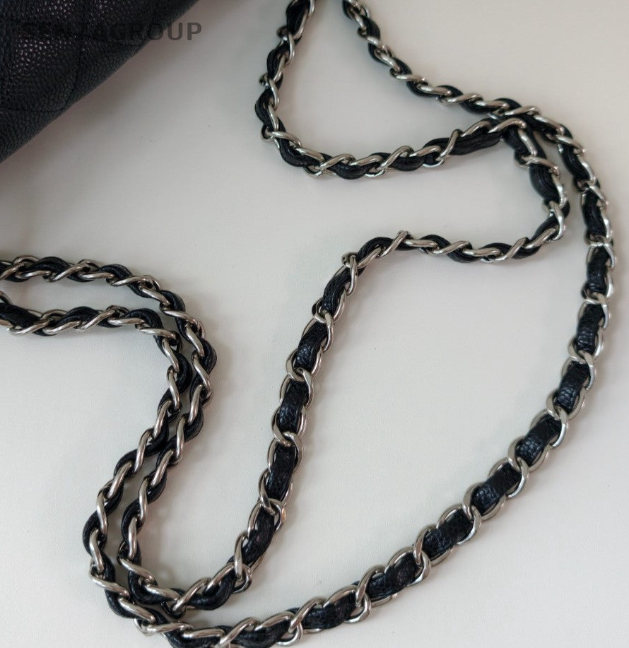 Chanel Classic Flap Jumbo Chain Shoulder Bag Black Silver Used Women Designer