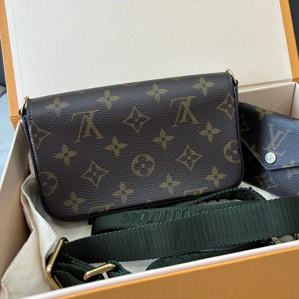 Louis Vuitton Pochette Felicie Strap Monogram Crossbody Brown Gold Women Classic