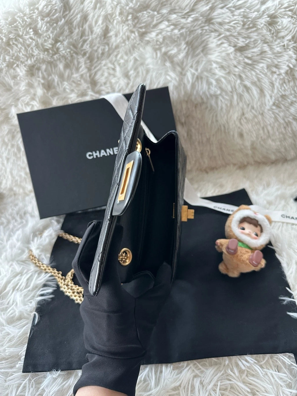 Chanel 2.55 Mini Black Gold Calfskin Shoulder Bag For Women