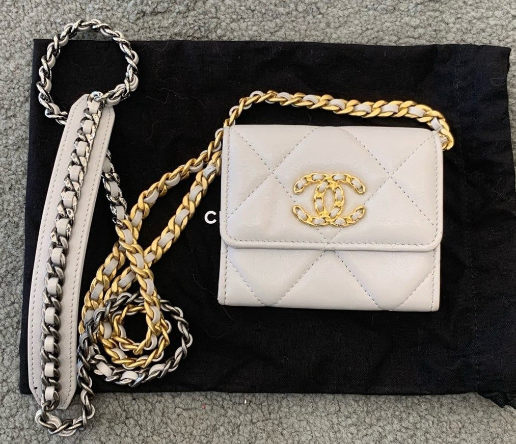 Chanel 19Bag Mini Lambskin Chain Crossbody Gray Gold Women Classic Fashion