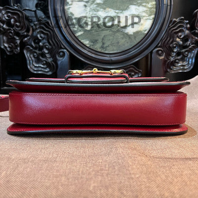 Gucci 1955 Horsebit Medium Shoulder Bag Red Beige Classic Women