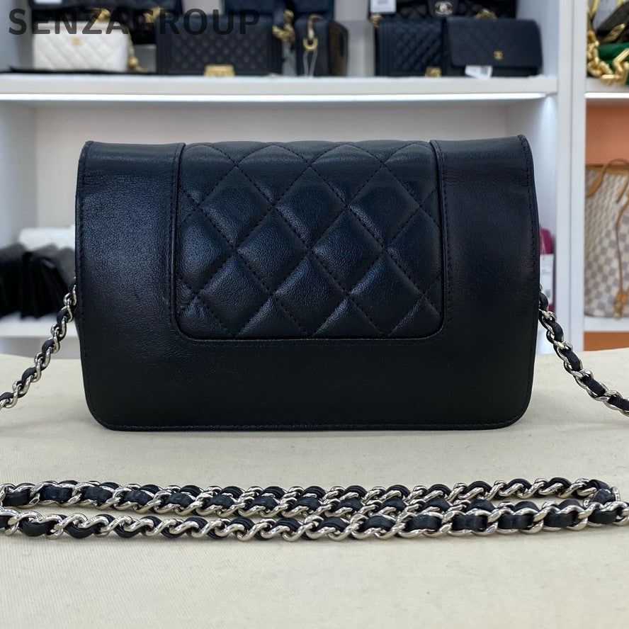 Chanel Classic Black Silver Quilted Chain Shoulder Crossbody Bag