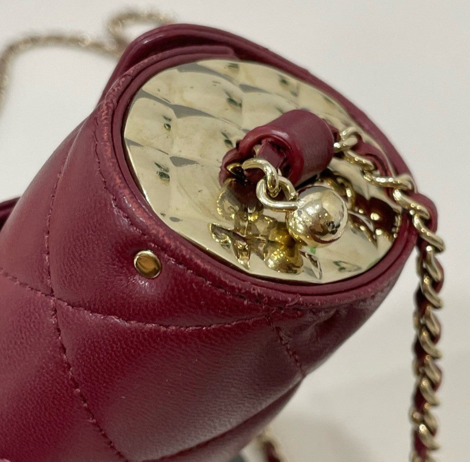 Chanel  Lambskin Chain Cylinder Bag Crossbody Red Gold Women Classic Fashion