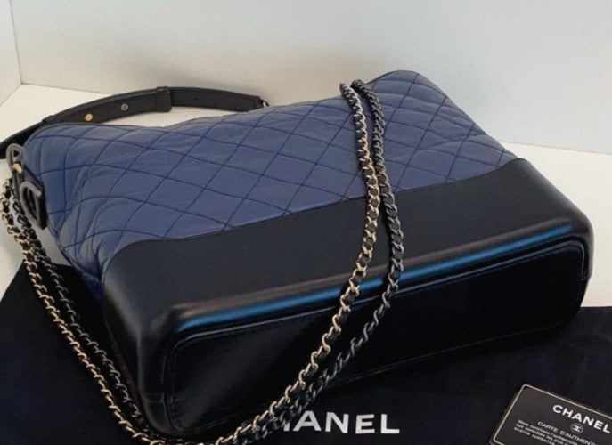 Chanel Gabrielle Maxi Chain Shoulder Bag Blue Silver Unisex Adults Classic