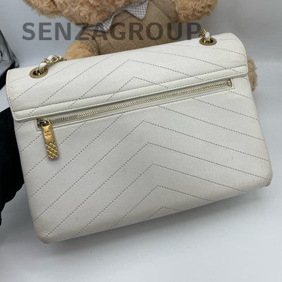 Chanel Messenger Bag White Gold Chain Shoulder Bag Women's Classic
