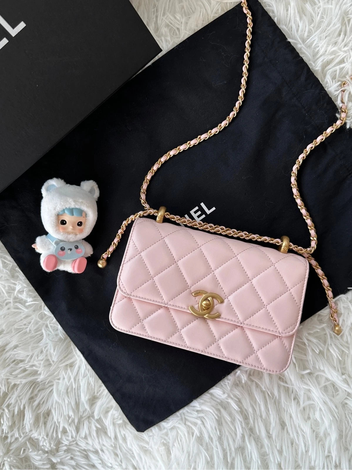 Chanel CF Mini Double Gold Ball Pink Calfskin Shoulder Handbag For Women