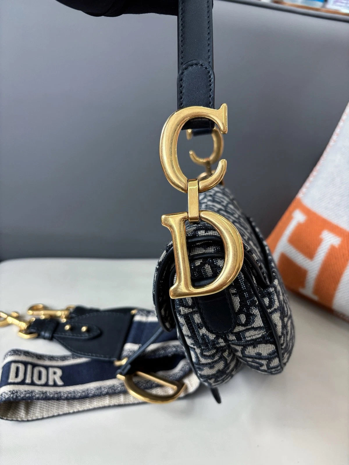Dior Saddle Gold Blue Shoulder Bag Crossbody Excellent