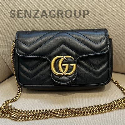 Gucci Marmont Mini Chain Shoulder Crossbody Bag Black Gold Women Classic