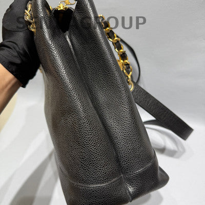 Chanel Gold Ball Zipper Tote Shoulder Crossbody Bag Black Gold