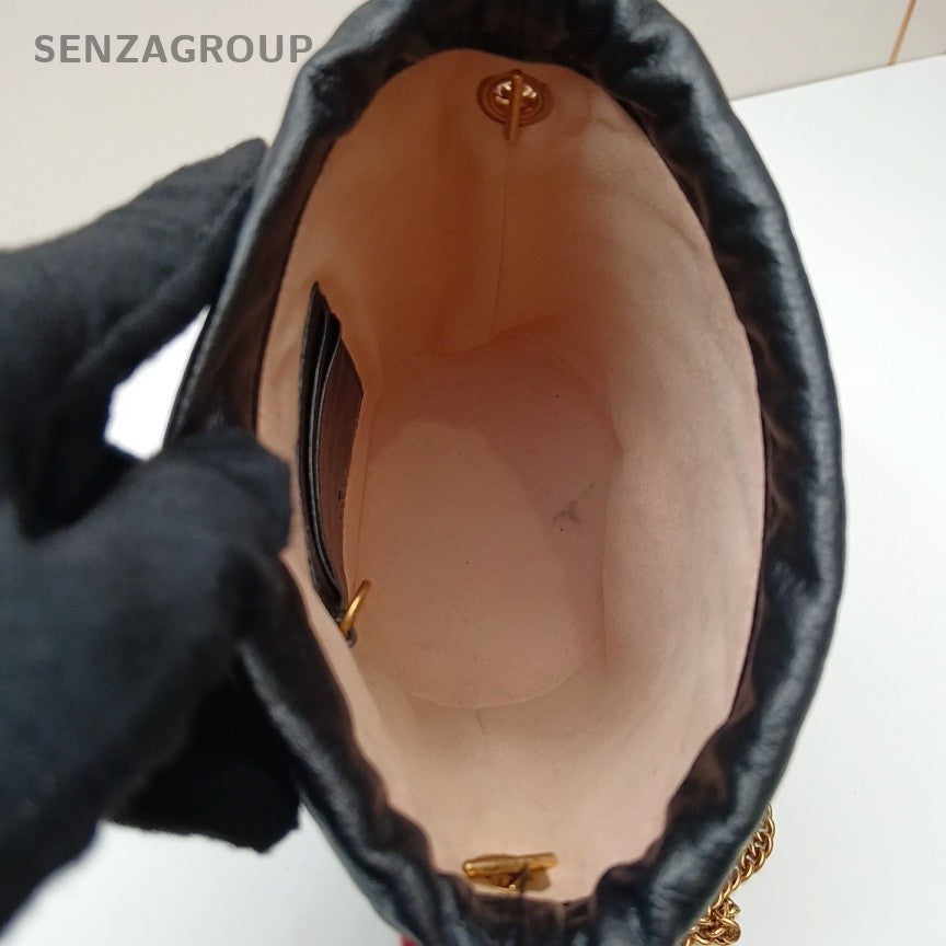 Gucci Marmont Bucket Chain Shoulder Bag Crossbody Black Gold Women Classic