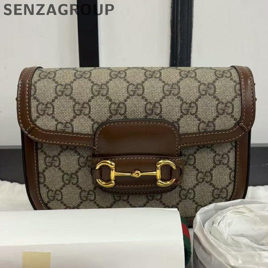 Gucci 1955 GG Supreme Mini Horsebit Saddle Bag Brown Women's Shoulder Bag