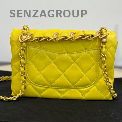 Chanel Yellow Quilted Leather Chain Shoulder Bag Gold Hardware