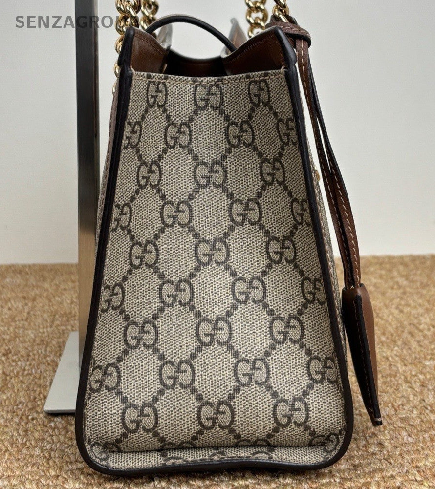 Gucci Padlock PM Chain Shoulder Bag Brown Beige Gold Women Classic