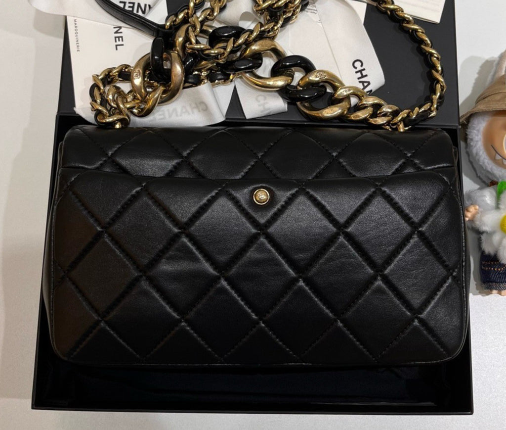 Chanel Classic Flap Chain Top Handle Crossbody Black Gold Women Diamond Fashion