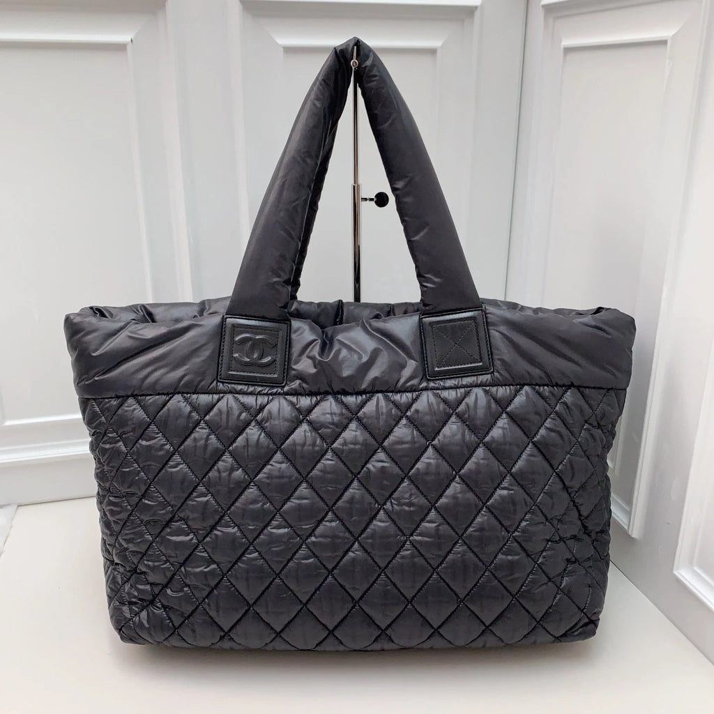 Chanel Puffer Tote Diamond Top Handle Bag Black Women Fashion