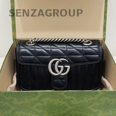 Gucci Marmont Small Black Silver GG Chain Shoulder Crossbody Bag