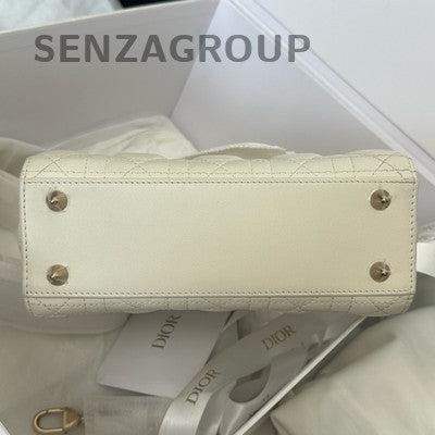Dior Lady Dior Handbag White Gold Hardware Classic Women's Bag