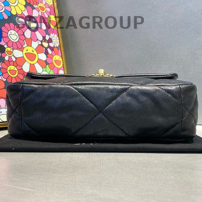 Chanel 19 Small Black Gold Lambskin Chain Shoulder Crossbody Bag Classic