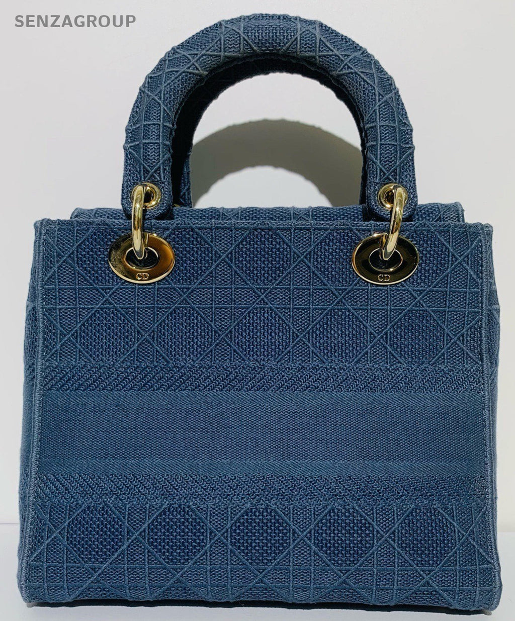 Christian Dior Lady Dior Top Handle Bag Blue Gold Used Women Classic Designer