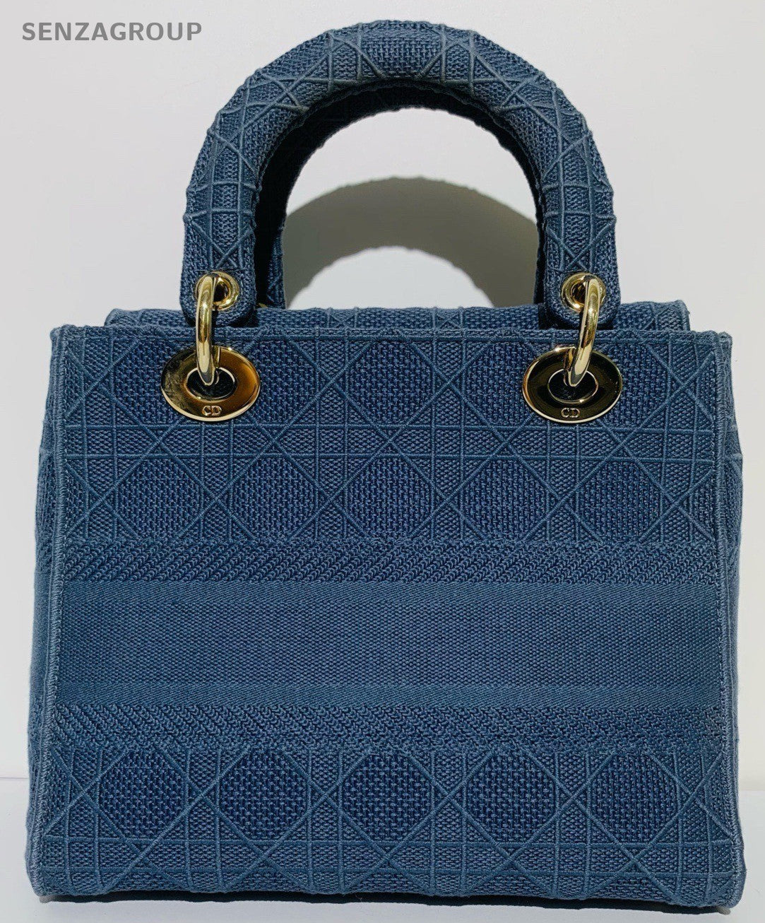 Christian Dior Lady Dior Top Handle Bag Blue Gold Used Women Classic Designer