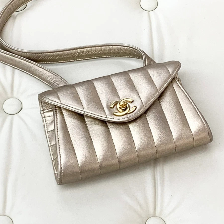 Chanel Lambskin 2Ways Shoulder Crossbody Bag Gold Women Classic S