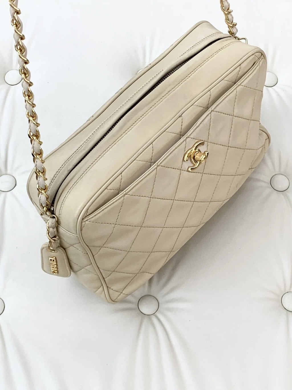 Chanel Lambskin Camera Bag Chain Shoulder Crossbody Bag Beige Women S