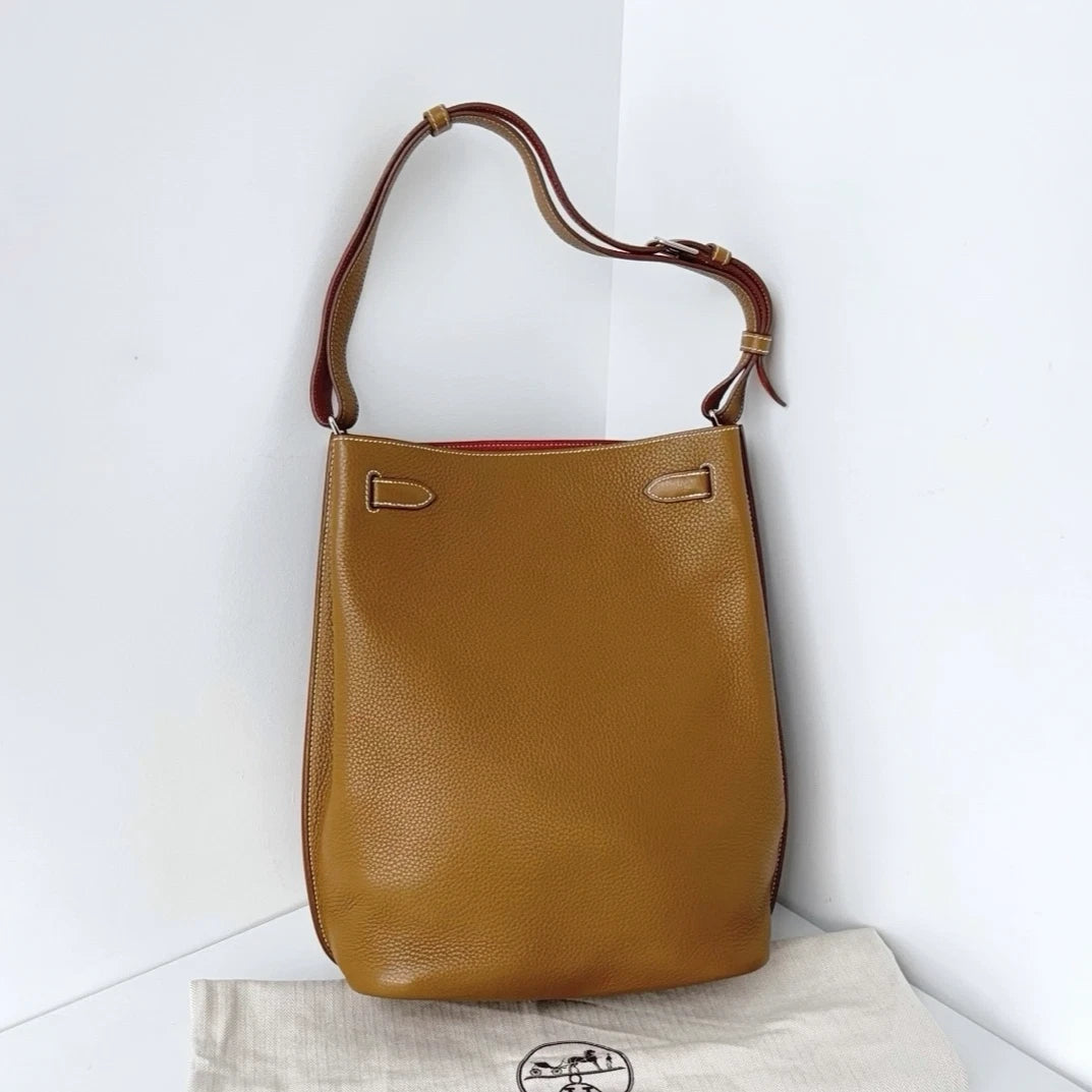 Excellent Hermes SoKelly26 Bucket Handbag Shoulder Bag Brown Silver Hardware