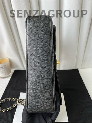 Chanel Classic Flap Medium Quilted Chain Bag Black Gold