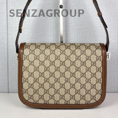 Gucci Horsebit 1955 GG Monogram Shoulder Bag Brown Gold Hardware