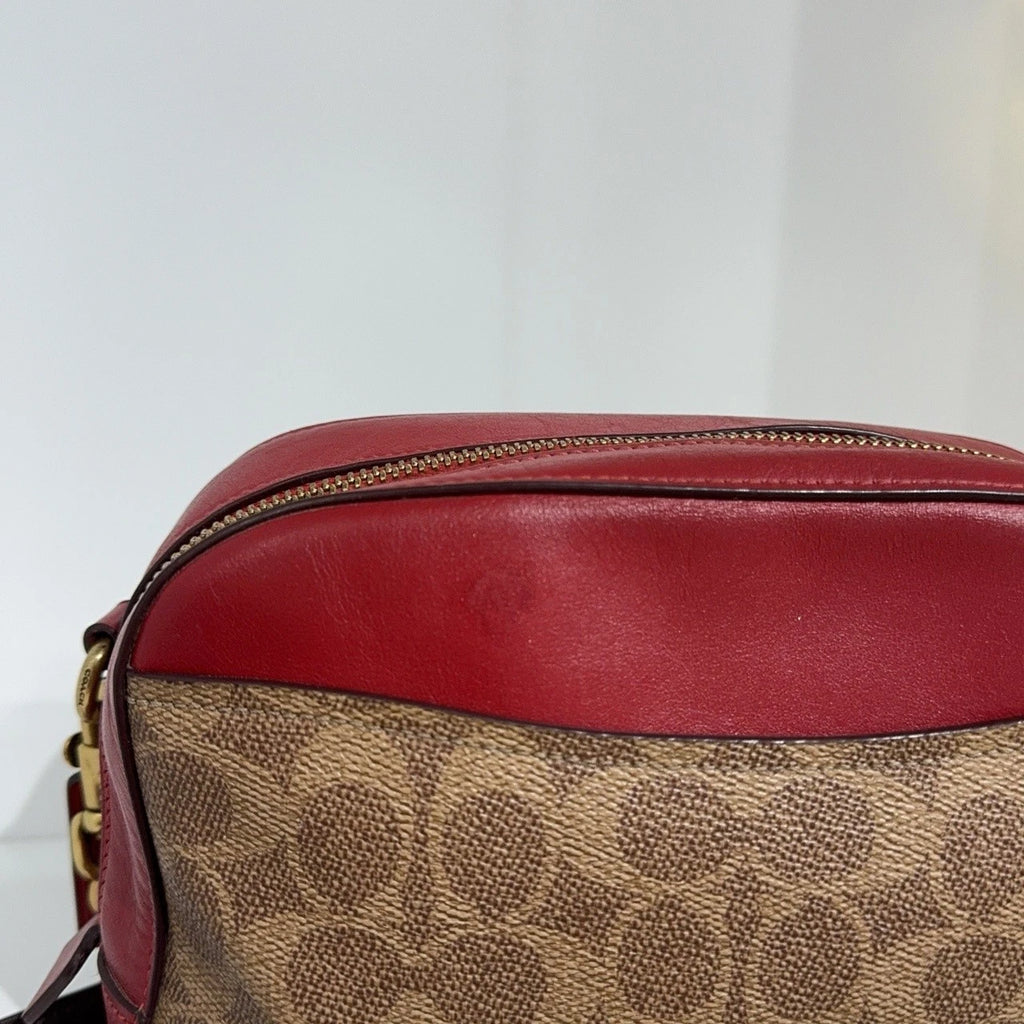 Coach Burgundy Monogram Canvas Crossbody Shoulder Bag For Women