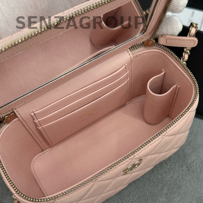 Chanel Quilted Vanity Case Pink Gold Handle Top Handle Crossbody Bag