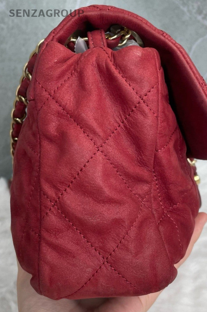 Chanel Classic Flap Chain Shoulder Bag Red Gold Women Designer