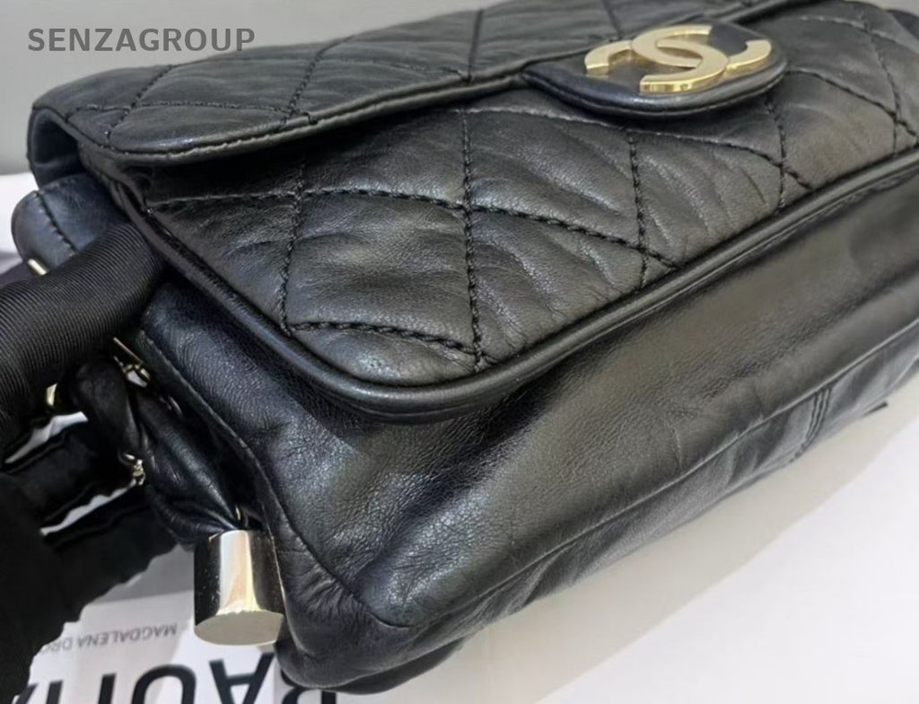 Chanel Classic Flap Diamond Black Gold Shoulder Bag Women Fashion