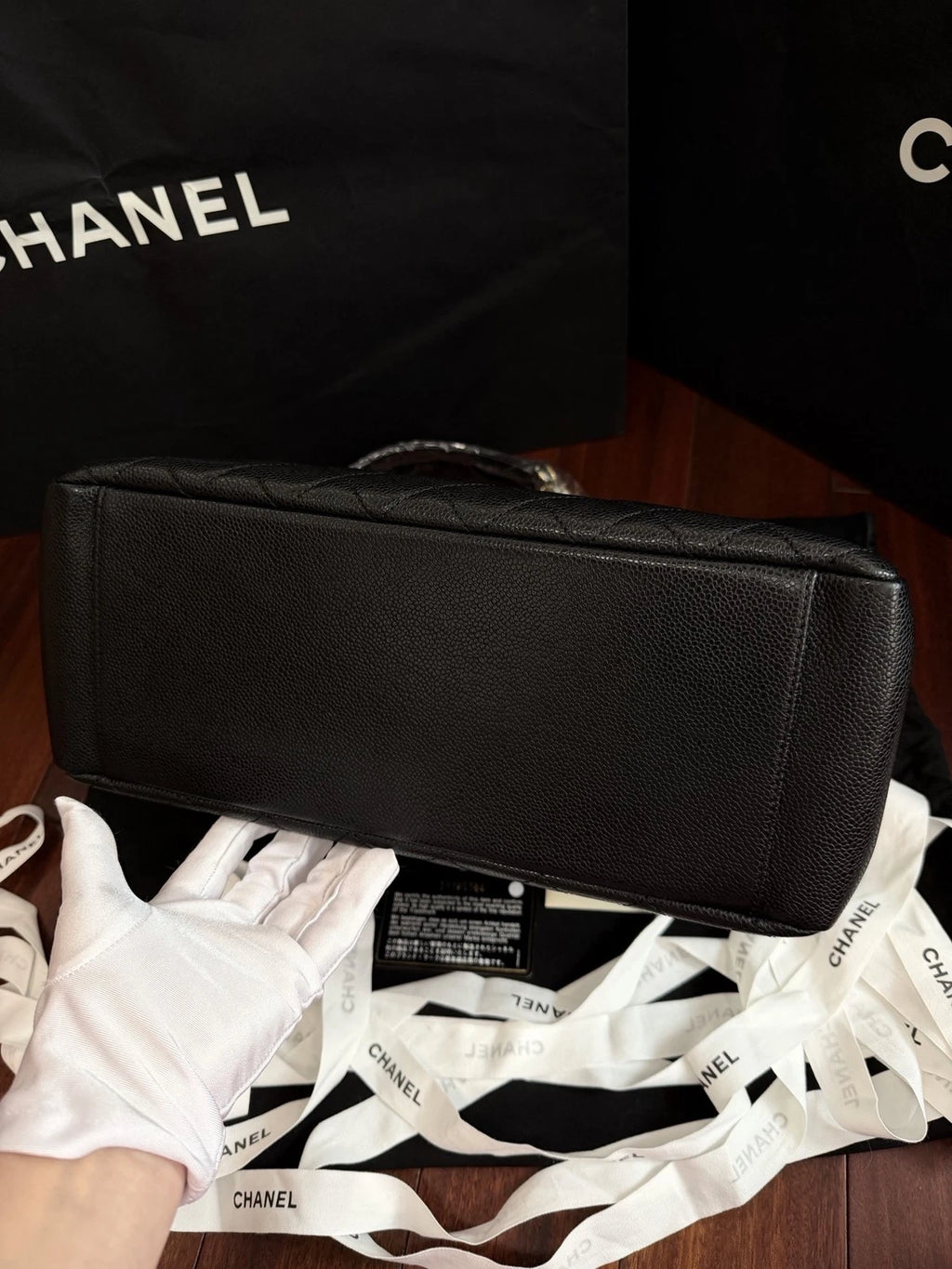 Chanel GST Chain Shoulder Bag Black Gold Diamond Used Women Classic