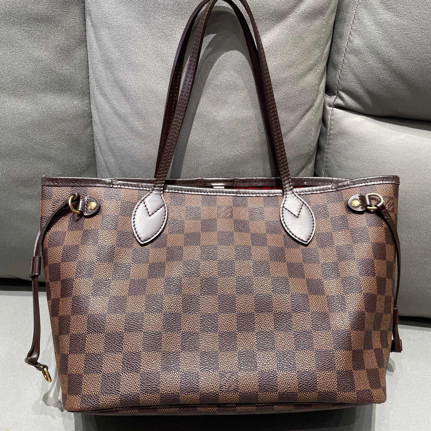 Louis Vuitton Neverfull Damier Ebene MM Brown Gold Hardware Women's Bag