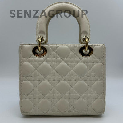 Dior Lady Dior Bag Cannage Lambskin Shoulder Crossbody Handbag White Gold