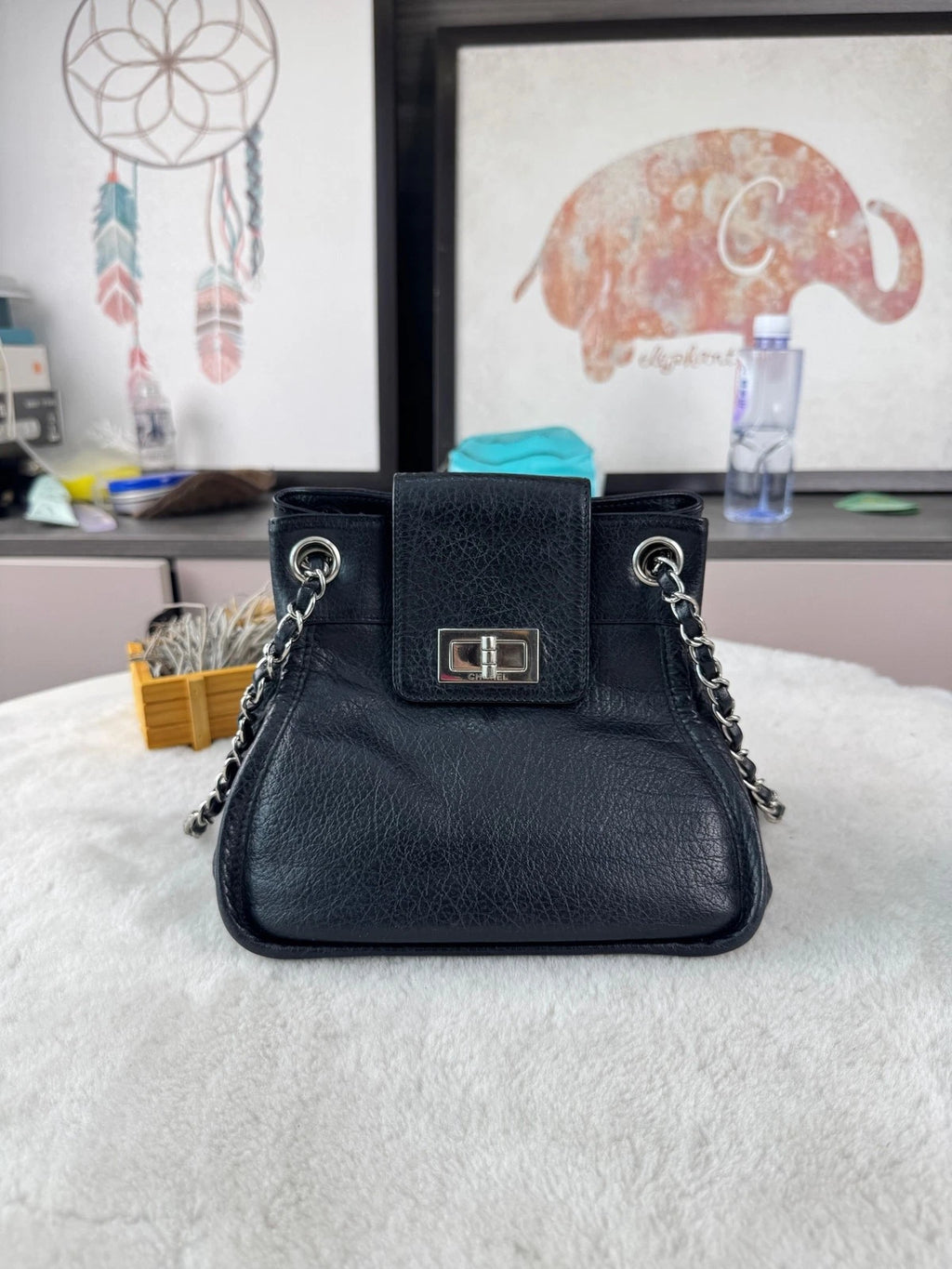 CHANEL Black Silver Chain Shoulder Bag For Women