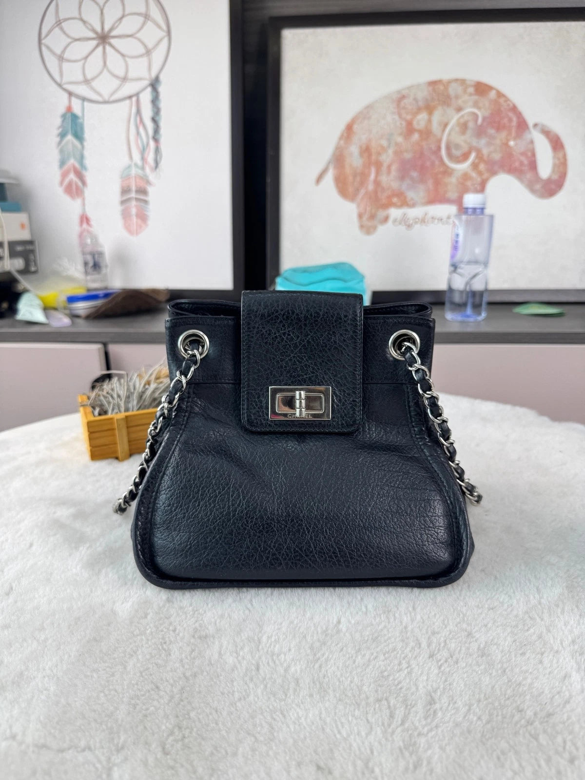 CHANEL Black Silver Chain Shoulder Bag For Women